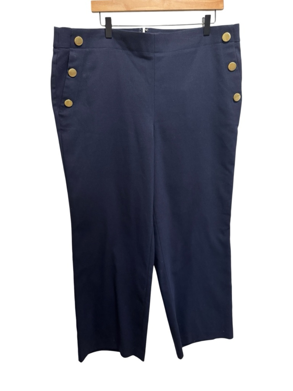 LOFT The Devin Slim High Rise Sailor Pants Navy Blue Straight Leg Pockets